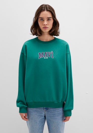  Mavi Mavi Logo Baskılı Yeşil Sweatshirt 1S10372-71918