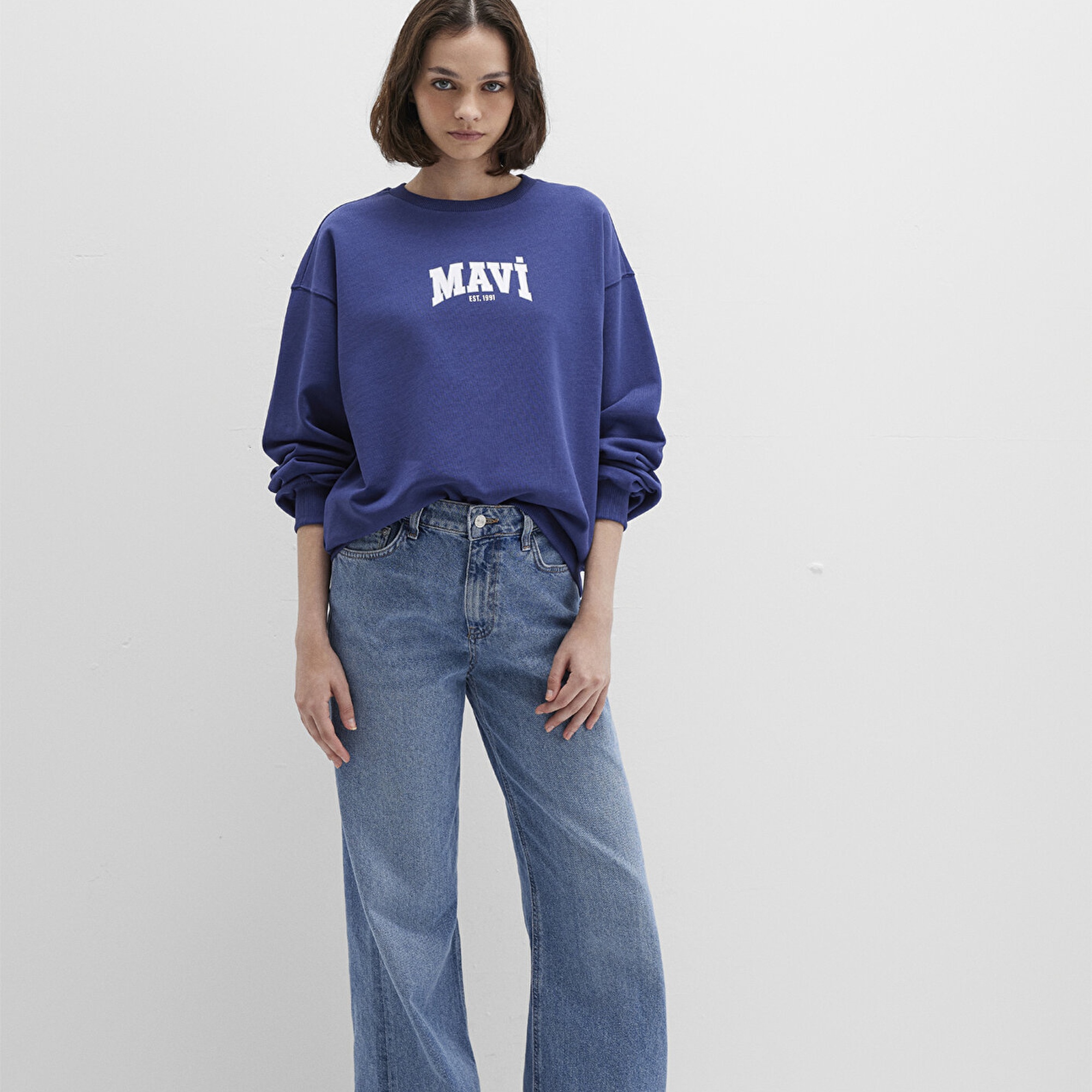 Mavi Mavi Logo Baskılı Lacivert Sweatshirt 1S10372-70498