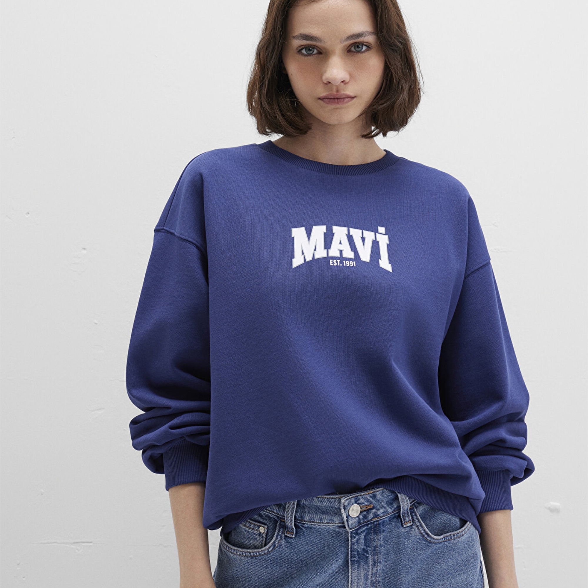 Mavi Mavi Logo Baskılı Lacivert Sweatshirt 1S10372-70498