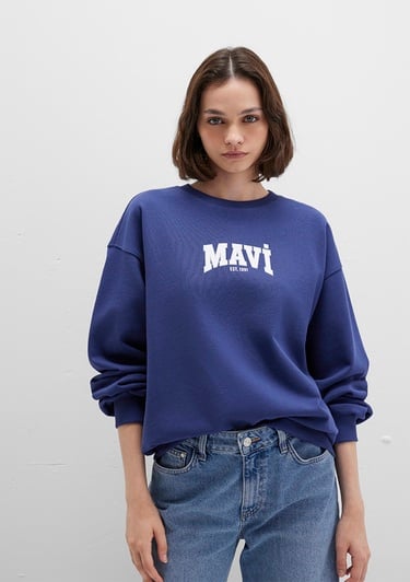  Mavi Mavi Logo Baskılı Lacivert Sweatshirt 1S10372-70498