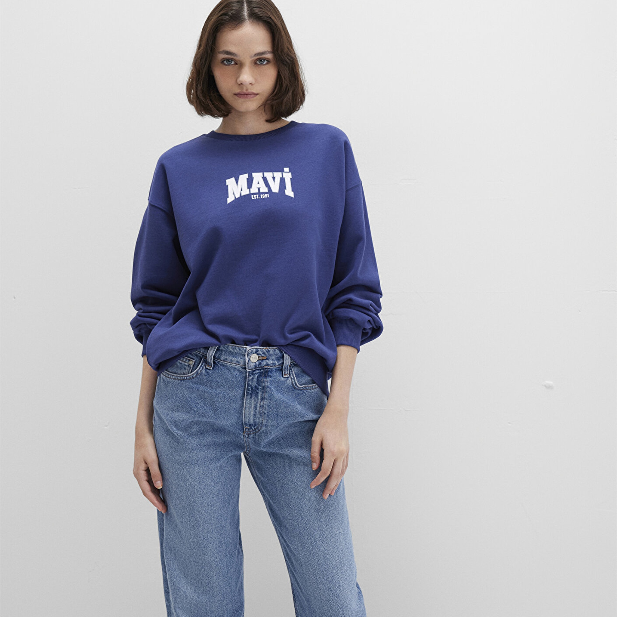 Mavi Mavi Logo Baskılı Lacivert Sweatshirt 1S10372-70498