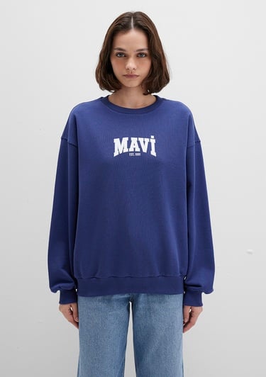  Mavi Mavi Logo Baskılı Lacivert Sweatshirt 1S10372-70498