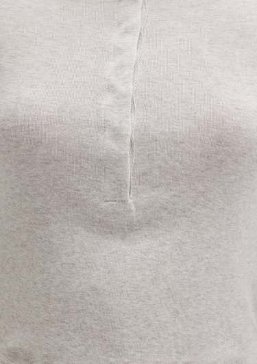  Mavi Düğme Detaylı Uzun Kollu Bej Crop Basic Tişört Crop / Kısa Kesim 1613403-80084