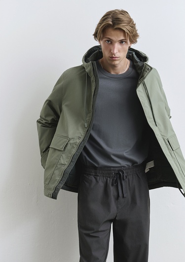  Mavi Kapüşonlu Yeşil Mont 0110620-80692