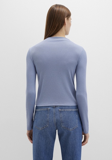  Mavi Düğme Detaylı Mavi Tişört Fitted / Vücuda Oturan Kesim 1613695-86802