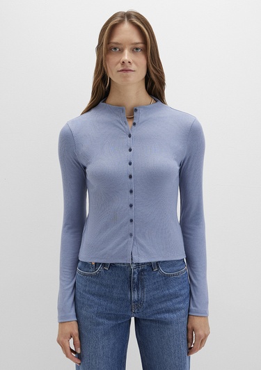  Mavi Düğme Detaylı Mavi Tişört Fitted / Vücuda Oturan Kesim 1613695-86802