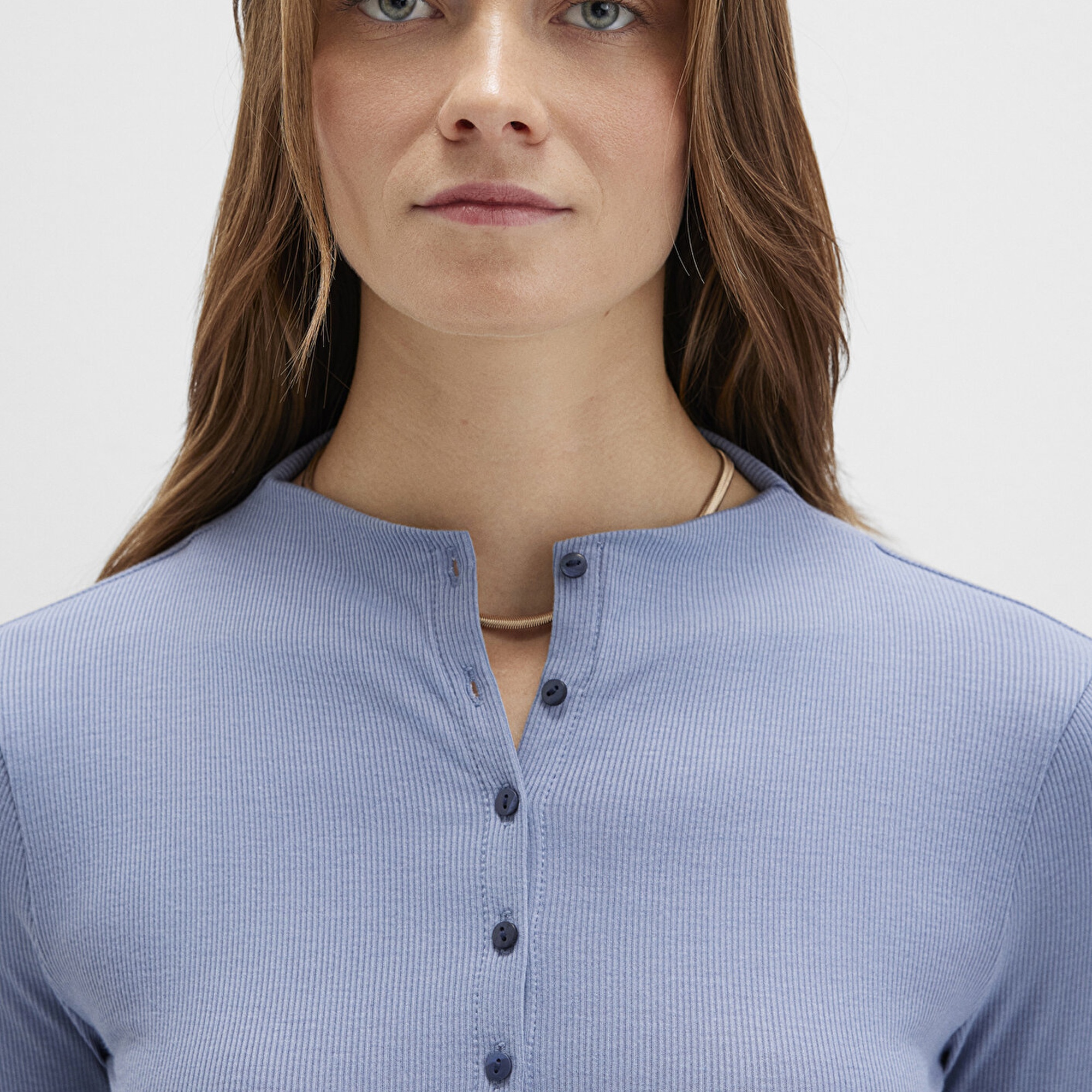 Mavi Düğme Detaylı Mavi Tişört Fitted / Vücuda Oturan Kesim 1613695-86802