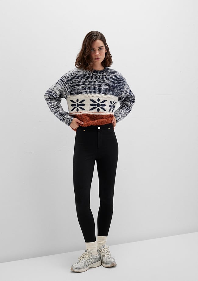  Mavi Düğmeli Siyah Tayt 1011096-900