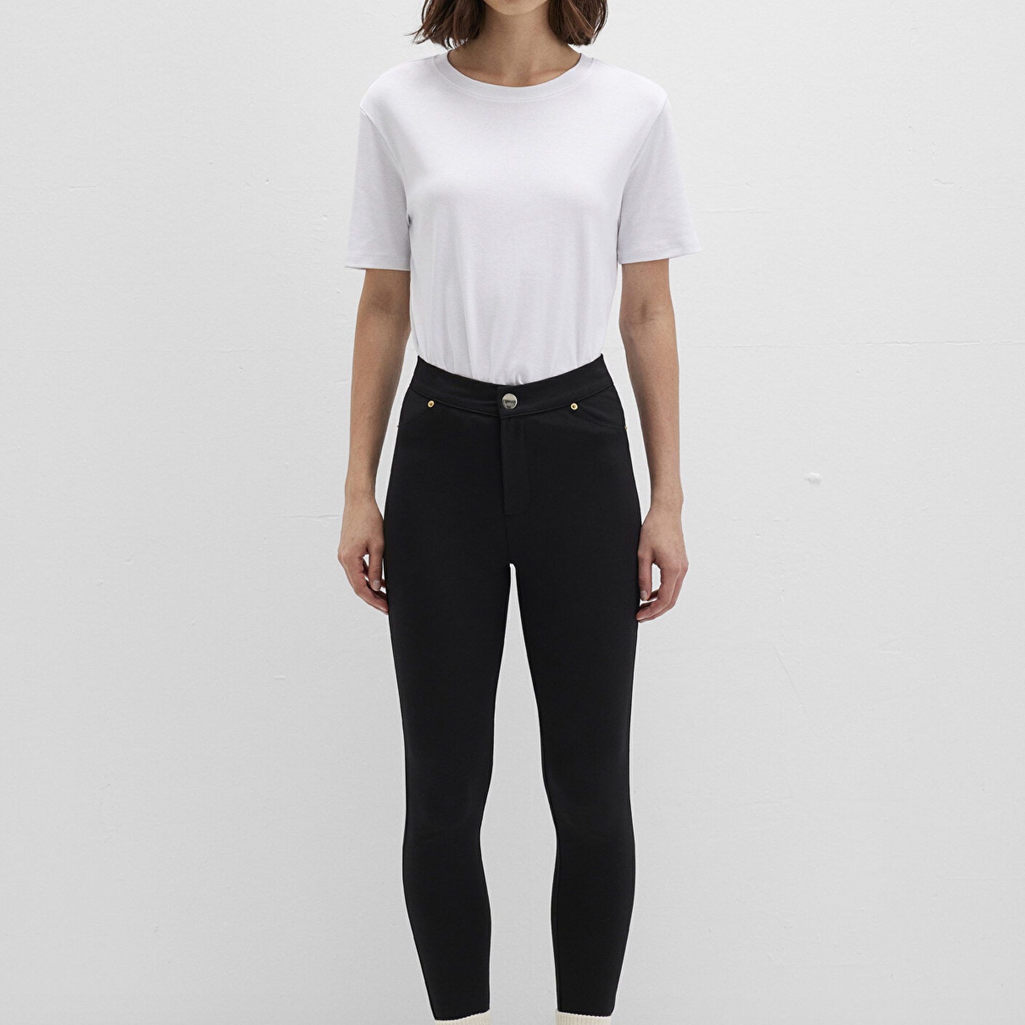 Mavi Düğmeli Siyah Tayt 1011096-900