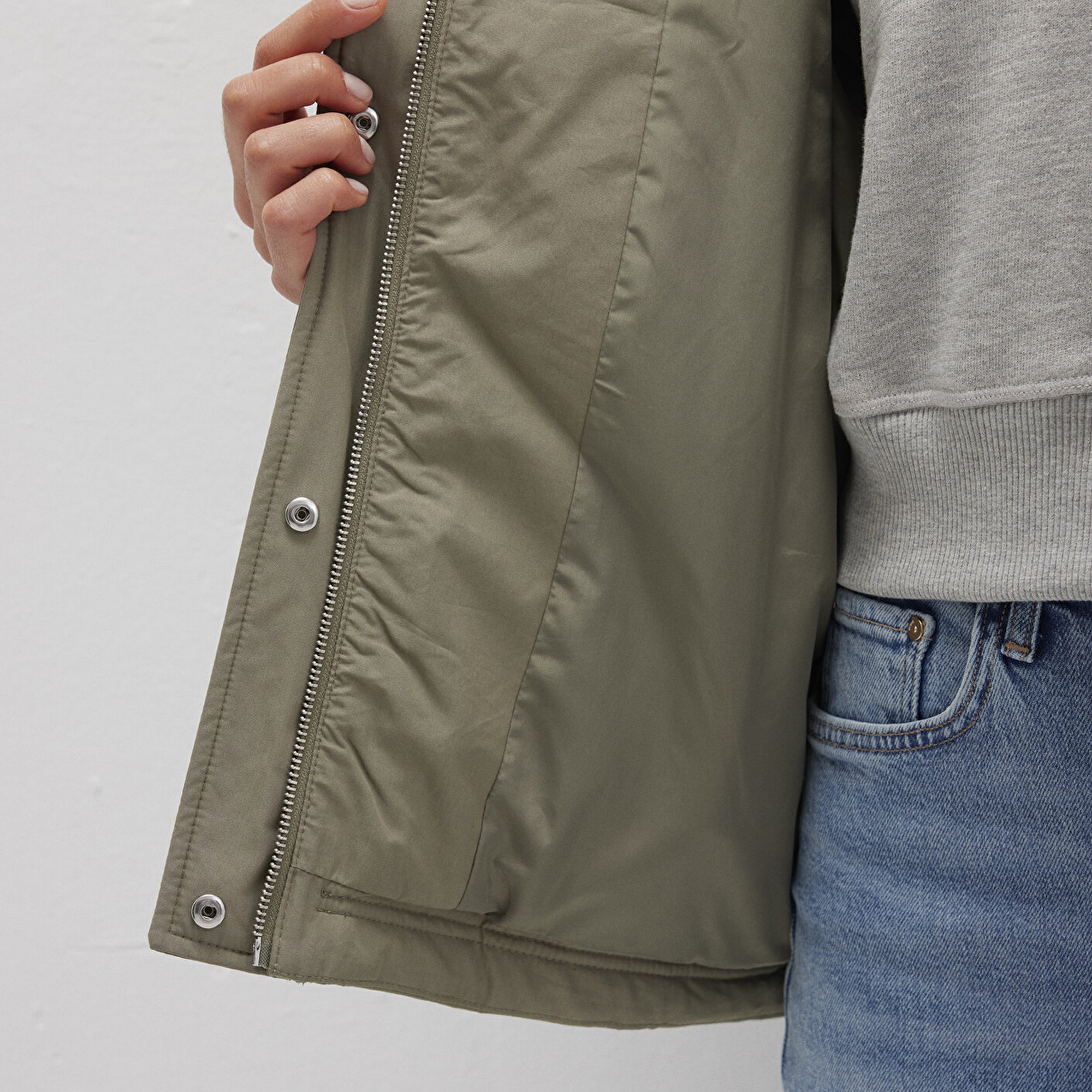 Mavi Kapüşonlu Haki Ceket Oversize / Geniş Kesim 1110348-71818