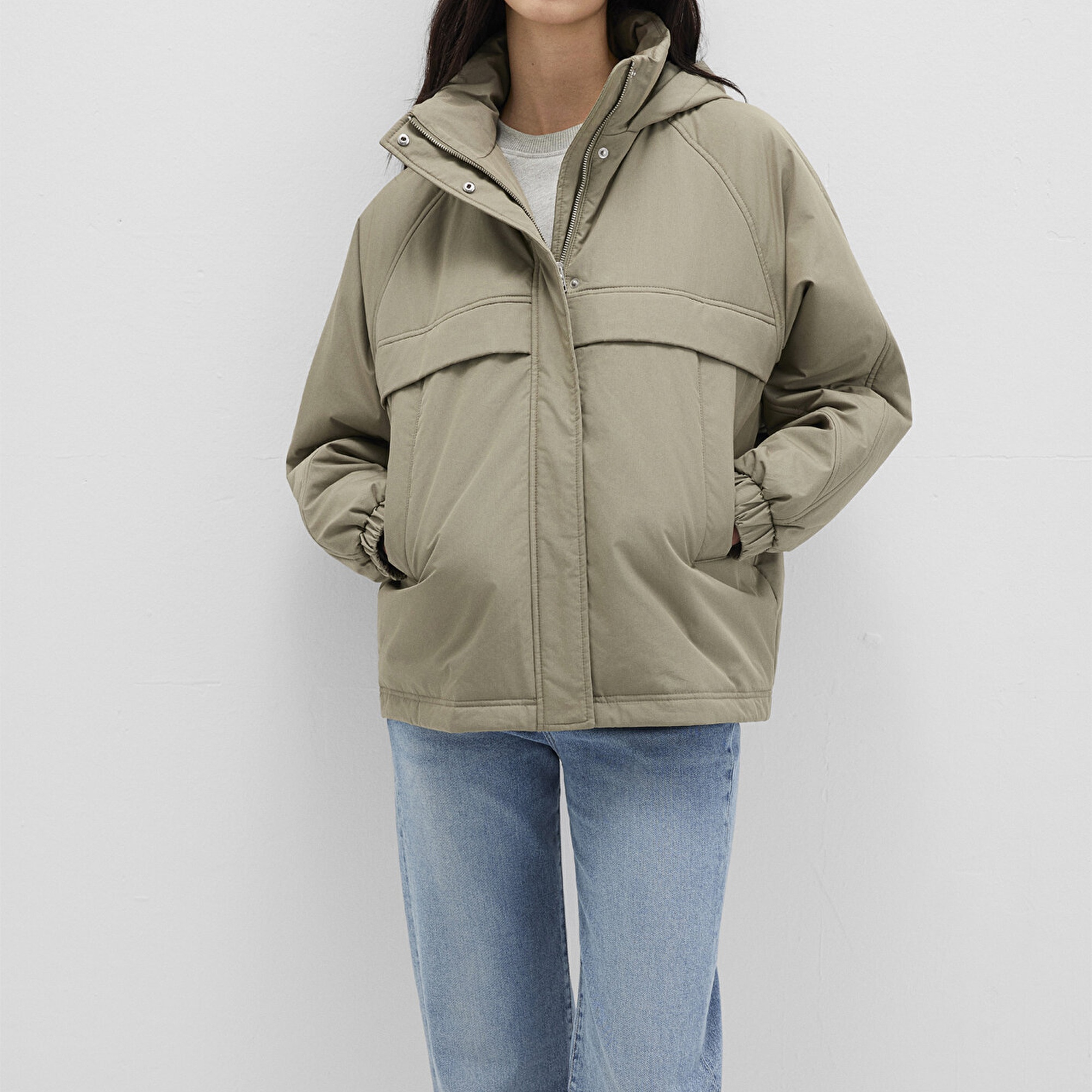 Mavi Kapüşonlu Haki Ceket Oversize / Geniş Kesim 1110348-71818