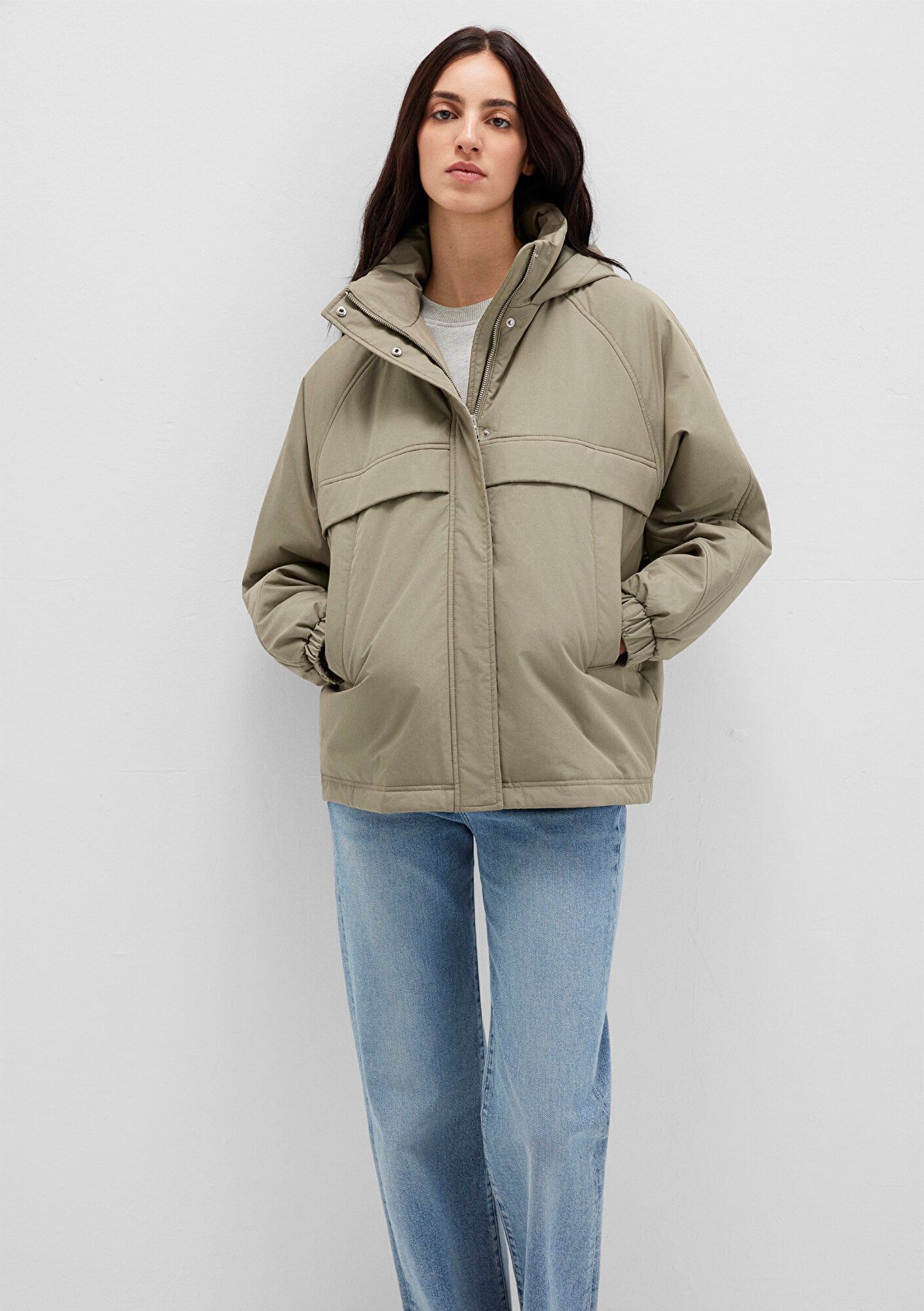  Mavi Kapüşonlu Haki Ceket Oversize / Geniş Kesim 1110348-71818