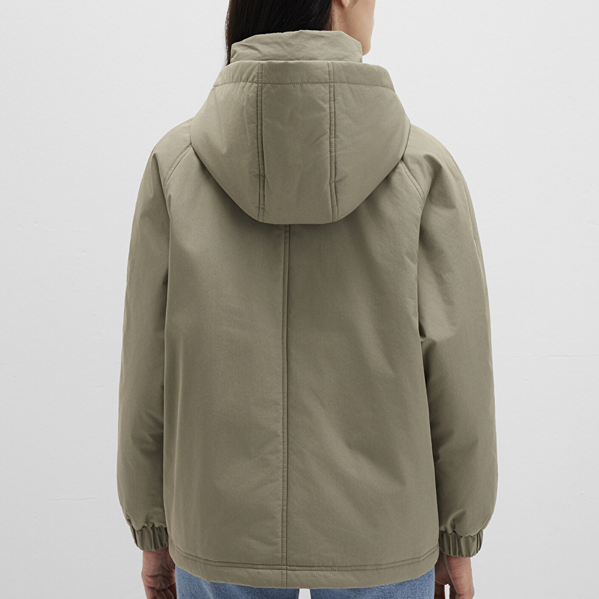 Mavi Kapüşonlu Haki Ceket Oversize / Geniş Kesim 1110348-71818