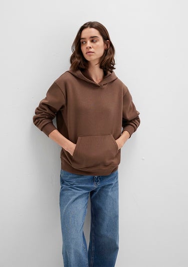  Mavi Kapüşonlu Kahverengi Basic Sweatshirt 167299-81959