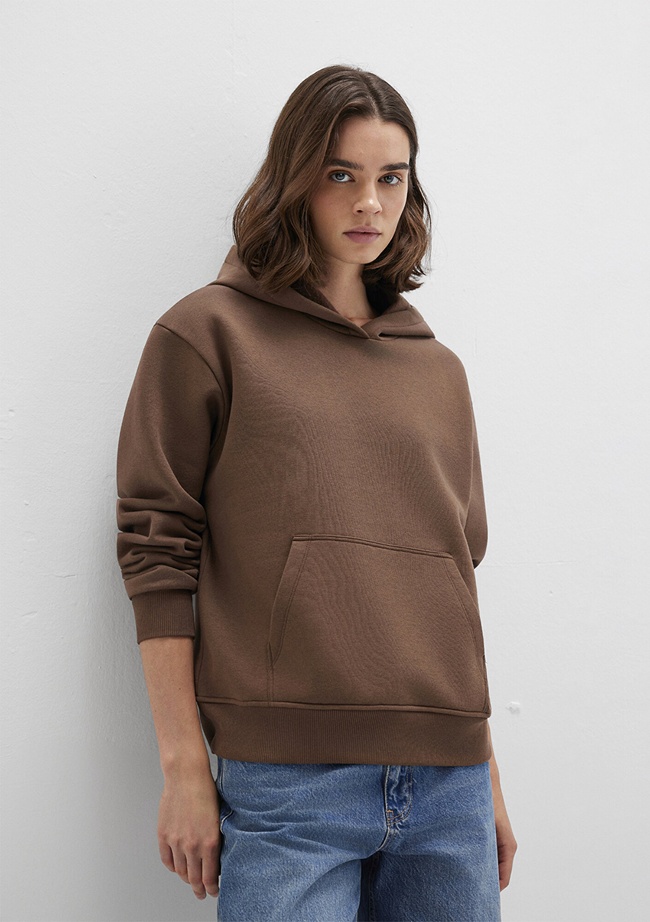  Mavi Kapüşonlu Kahverengi Basic Sweatshirt 167299-81959