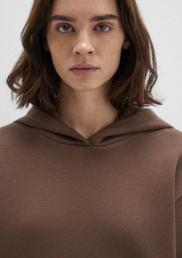  Mavi Kapüşonlu Kahverengi Basic Sweatshirt 167299-81959