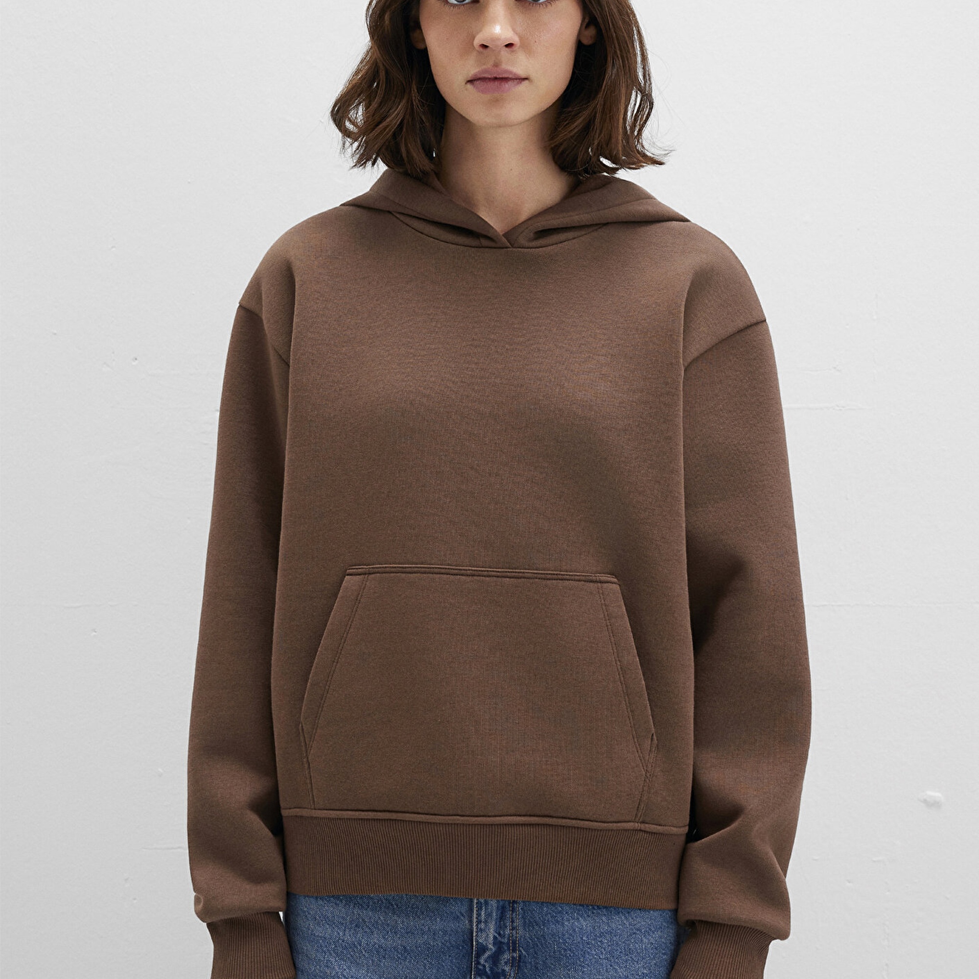 Mavi Kapüşonlu Kahverengi Basic Sweatshirt 167299-81959