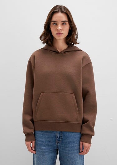  Mavi Kapüşonlu Kahverengi Basic Sweatshirt 167299-81959
