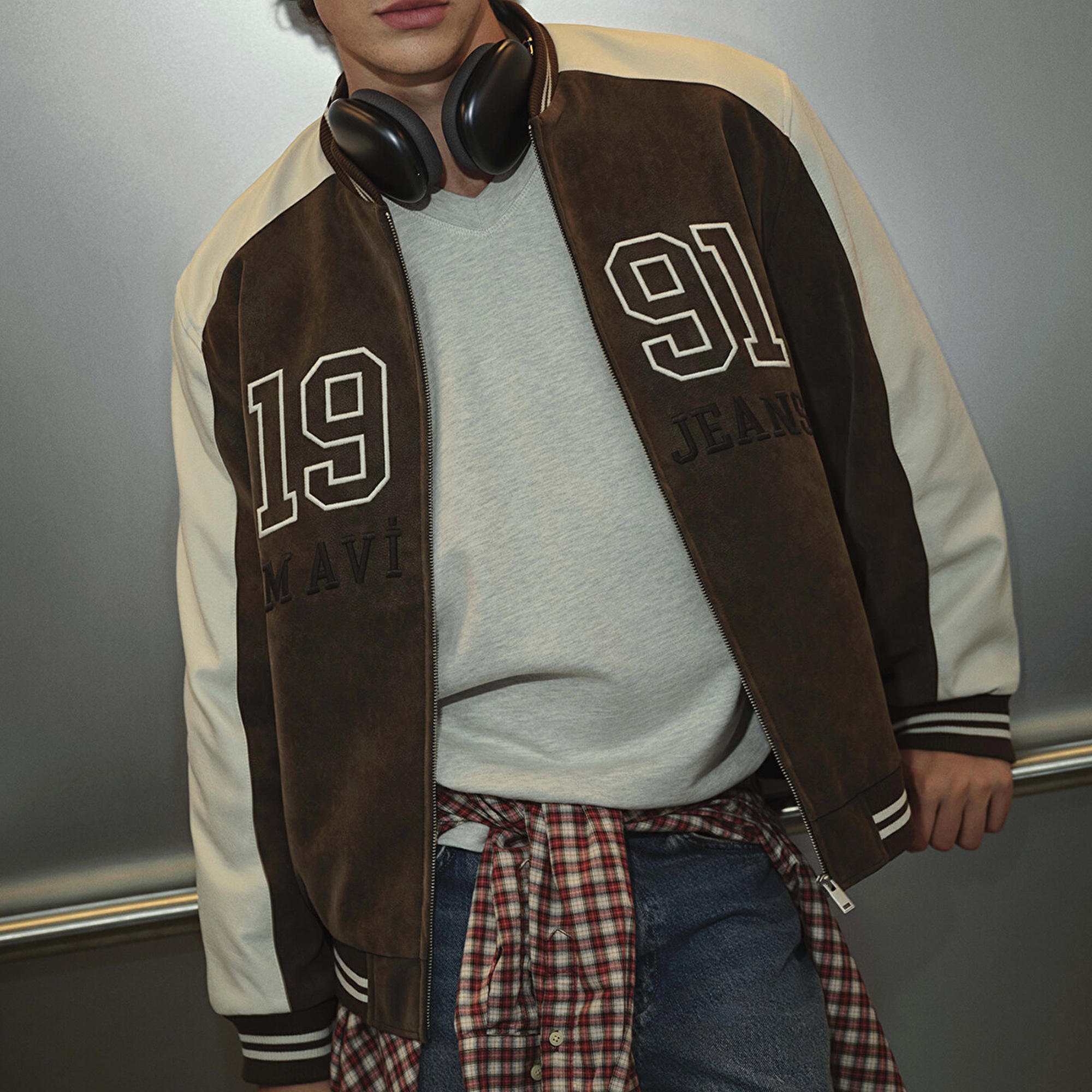 Mavi Mavi Baskılı Suni Süet Kolej Ceketi Loose Fit / Bol Rahat Kesim 0110724-70242