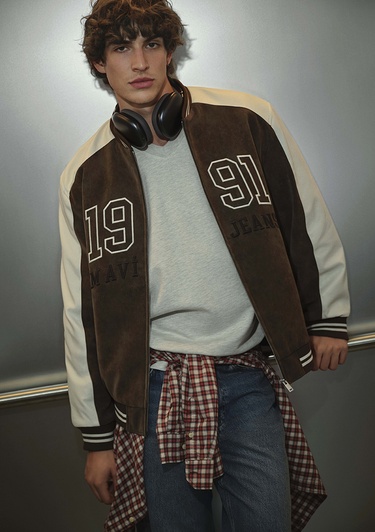  Mavi Mavi Baskılı Suni Süet Kolej Ceketi Loose Fit / Bol Rahat Kesim 0110724-70242