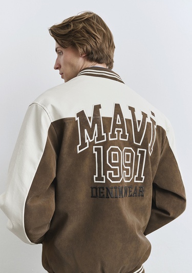  Mavi Mavi Baskılı Suni Süet Kolej Ceketi Loose Fit / Bol Rahat Kesim 0110724-70242