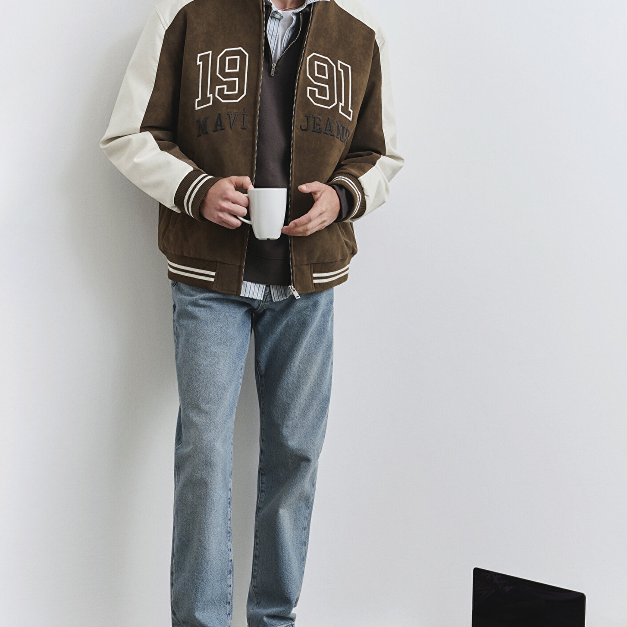 Mavi Mavi Baskılı Suni Süet Kolej Ceketi Loose Fit / Bol Rahat Kesim 0110724-70242