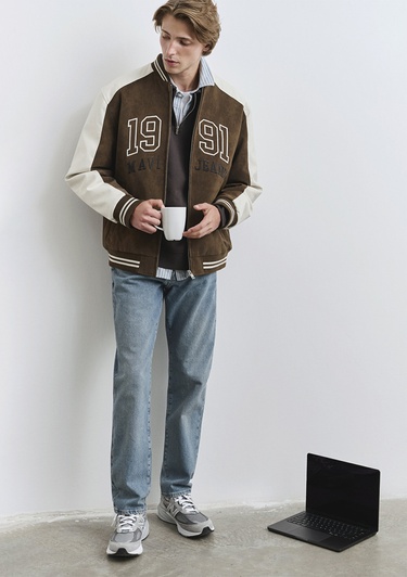  Mavi Mavi Baskılı Suni Süet Kolej Ceketi Loose Fit / Bol Rahat Kesim 0110724-70242