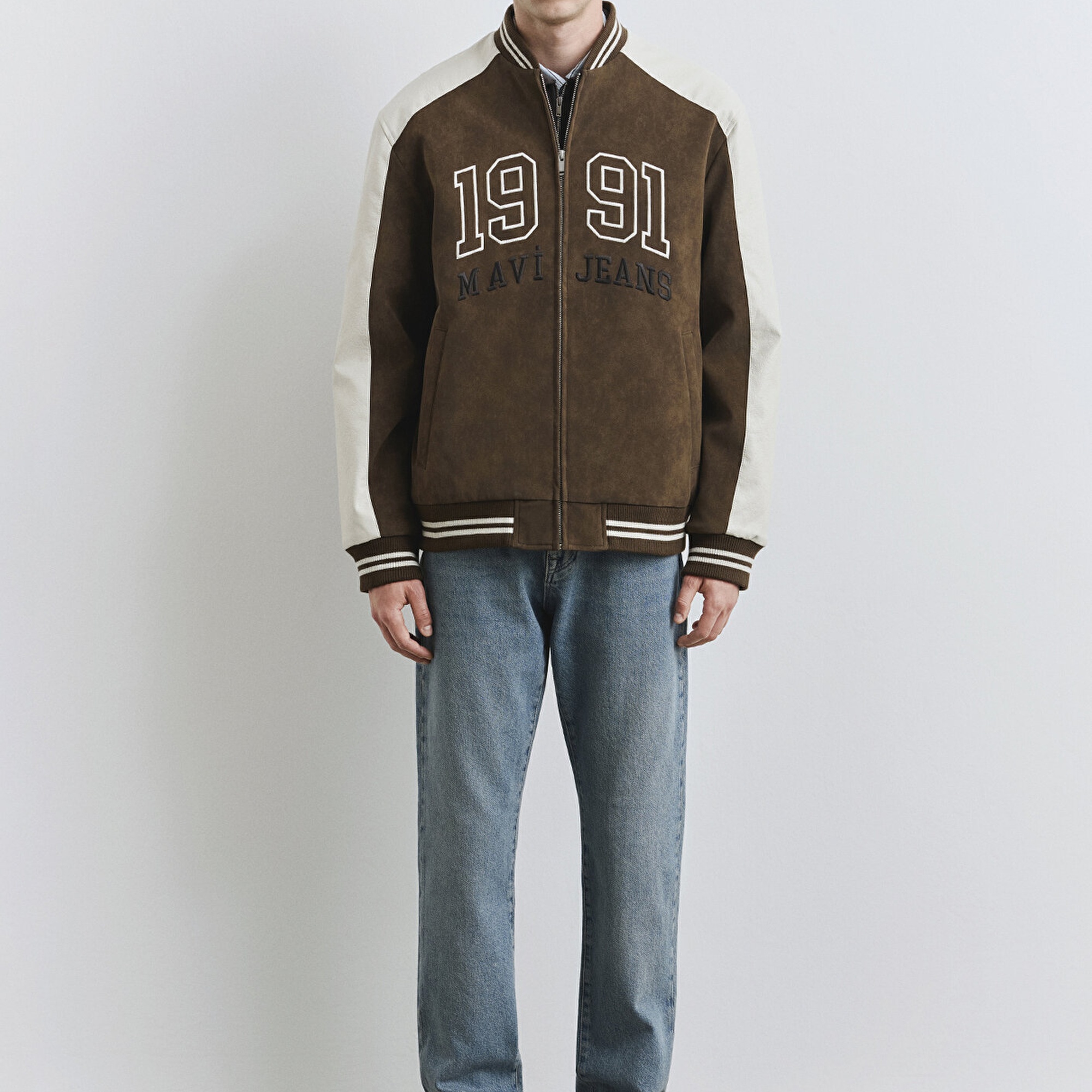 Mavi Mavi Baskılı Suni Süet Kolej Ceketi Loose Fit / Bol Rahat Kesim 0110724-70242