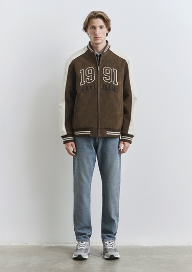  Mavi Mavi Baskılı Suni Süet Kolej Ceketi Loose Fit / Bol Rahat Kesim 0110724-70242