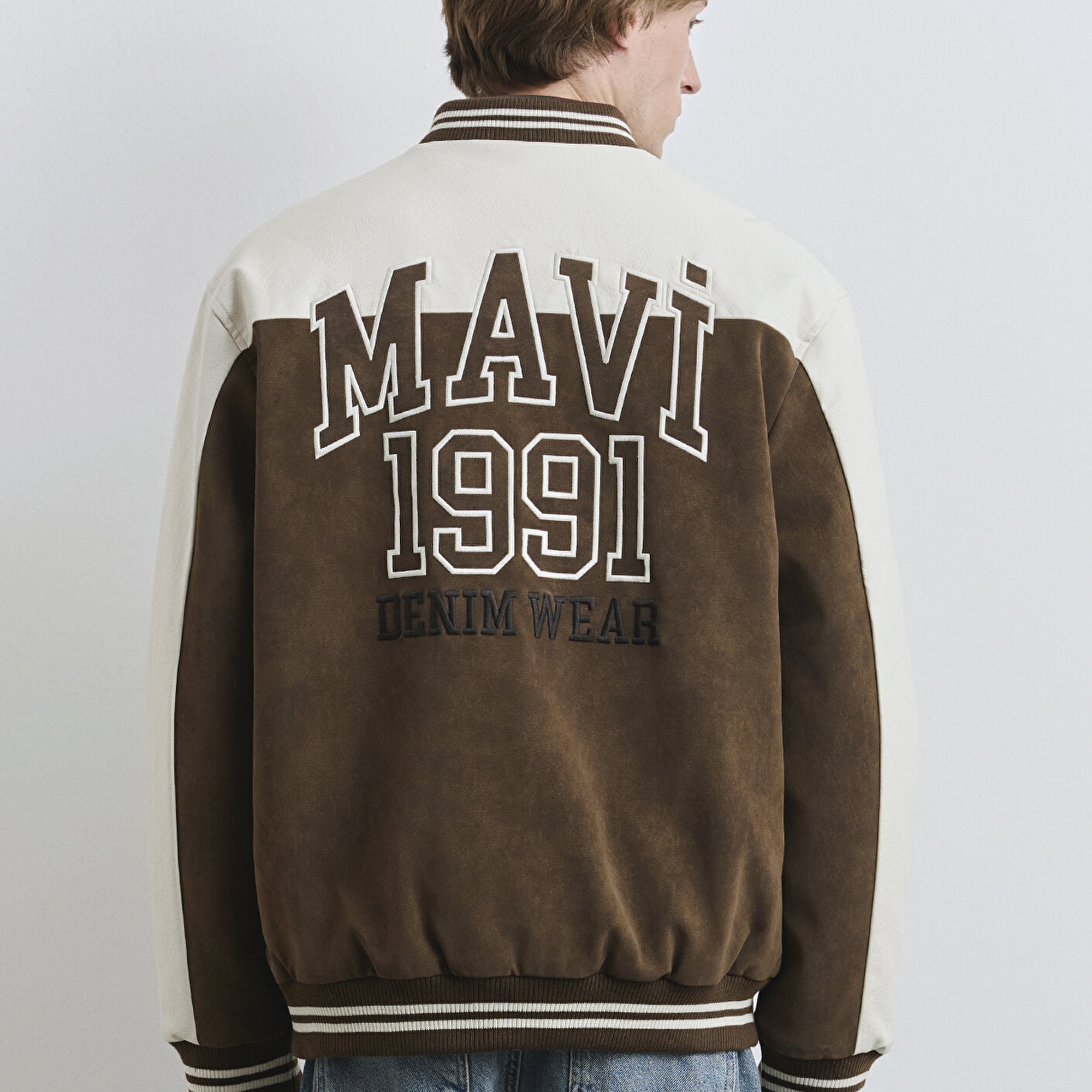 Mavi Mavi Baskılı Suni Süet Kolej Ceketi Loose Fit / Bol Rahat Kesim 0110724-70242