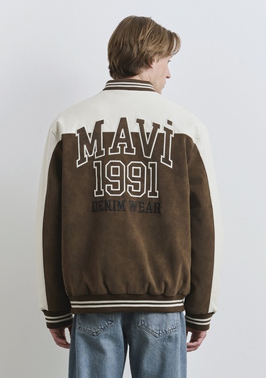  Mavi Mavi Baskılı Suni Süet Kolej Ceketi Loose Fit / Bol Rahat Kesim 0110724-70242