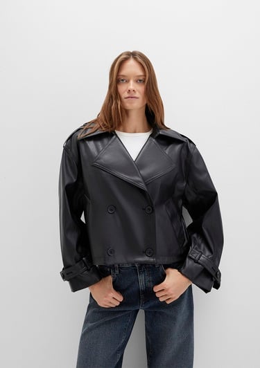  Mavi Siyah Suni Deri Ceket Oversize / Geniş Kesim 1110709-900