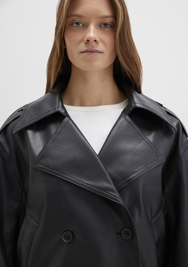  Mavi Siyah Suni Deri Ceket Oversize / Geniş Kesim 1110709-900