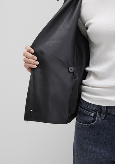  Mavi Siyah Suni Deri Ceket Oversize / Geniş Kesim 1110709-900