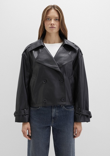  Mavi Siyah Suni Deri Ceket Oversize / Geniş Kesim 1110709-900