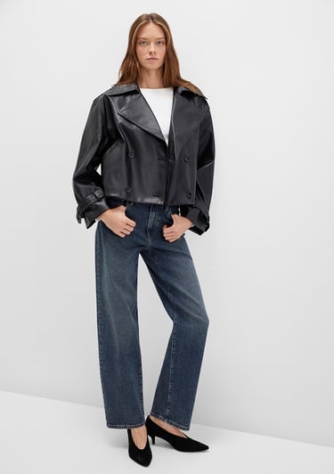  Mavi Siyah Suni Deri Ceket Oversize / Geniş Kesim 1110709-900