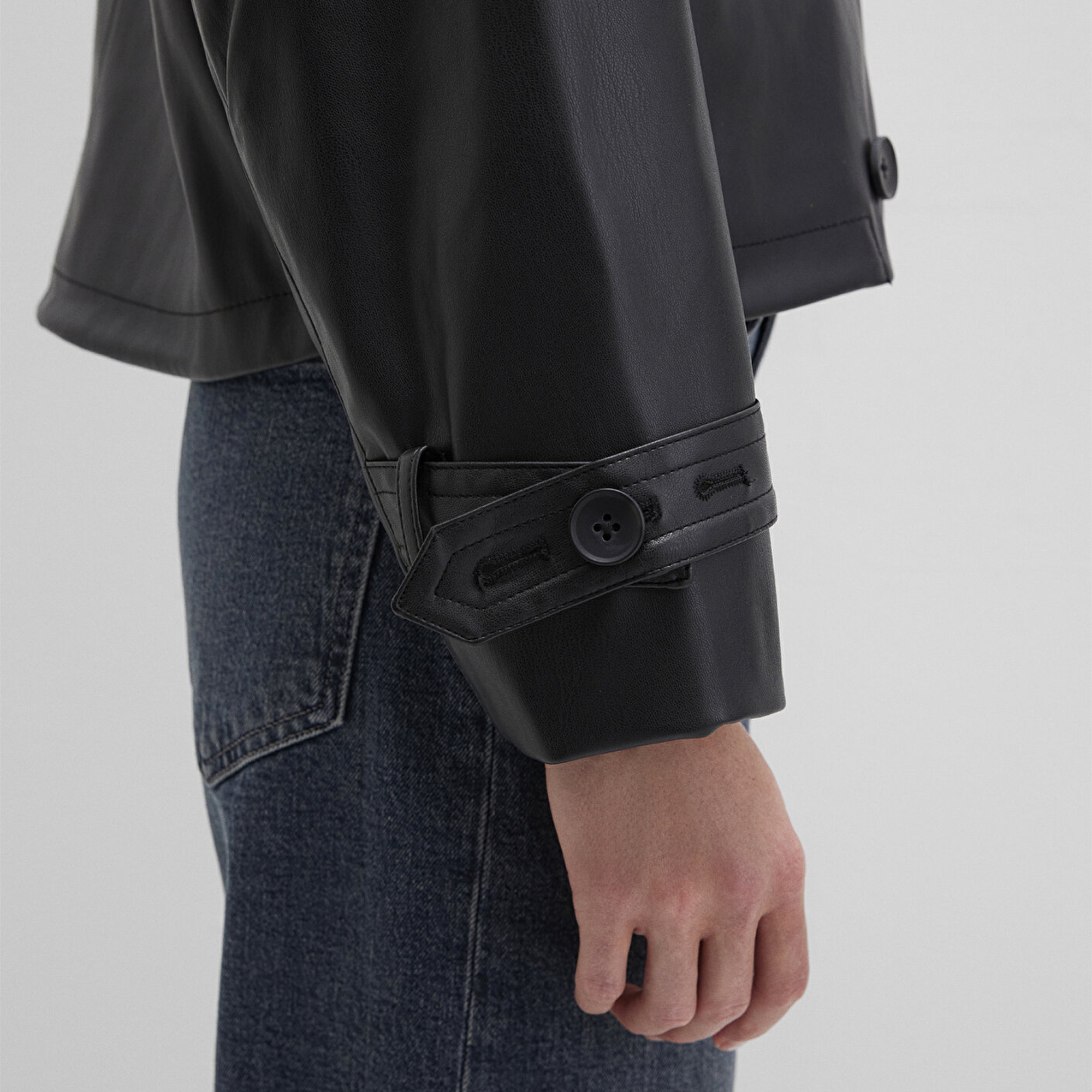 Mavi Siyah Suni Deri Ceket Oversize / Geniş Kesim 1110709-900