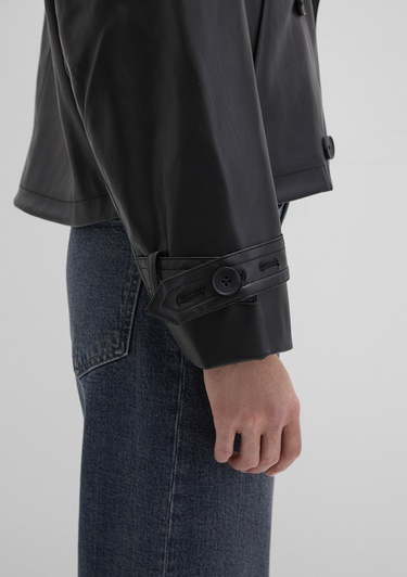  Mavi Siyah Suni Deri Ceket Oversize / Geniş Kesim 1110709-900