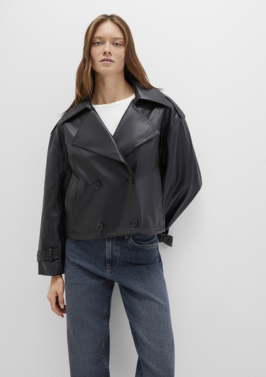  Mavi Siyah Suni Deri Ceket Oversize / Geniş Kesim 1110709-900