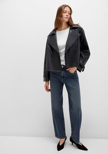  Mavi Siyah Suni Deri Ceket Oversize / Geniş Kesim 1110709-900