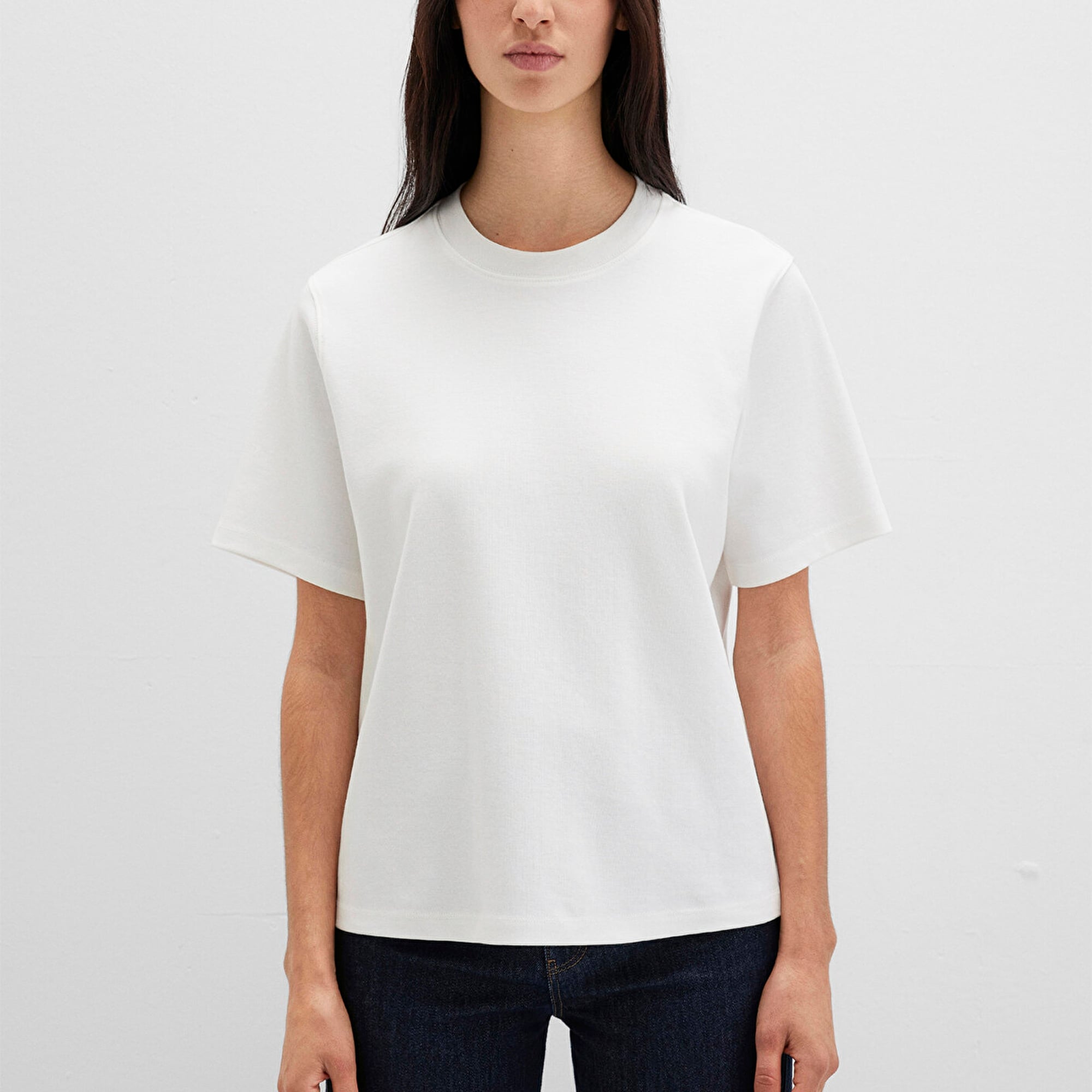 Mavi Ekru Basic Tişört Loose Fit / Bol Rahat Kesim 1613820-70057