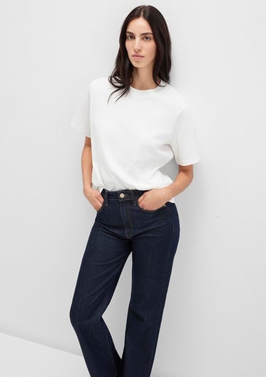  Mavi Ekru Basic Tişört Loose Fit / Bol Rahat Kesim 1613820-70057