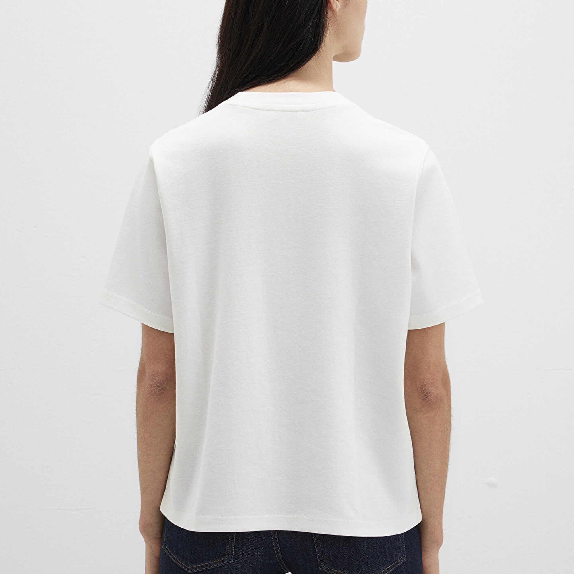 Mavi Ekru Basic Tişört Loose Fit / Bol Rahat Kesim 1613820-70057