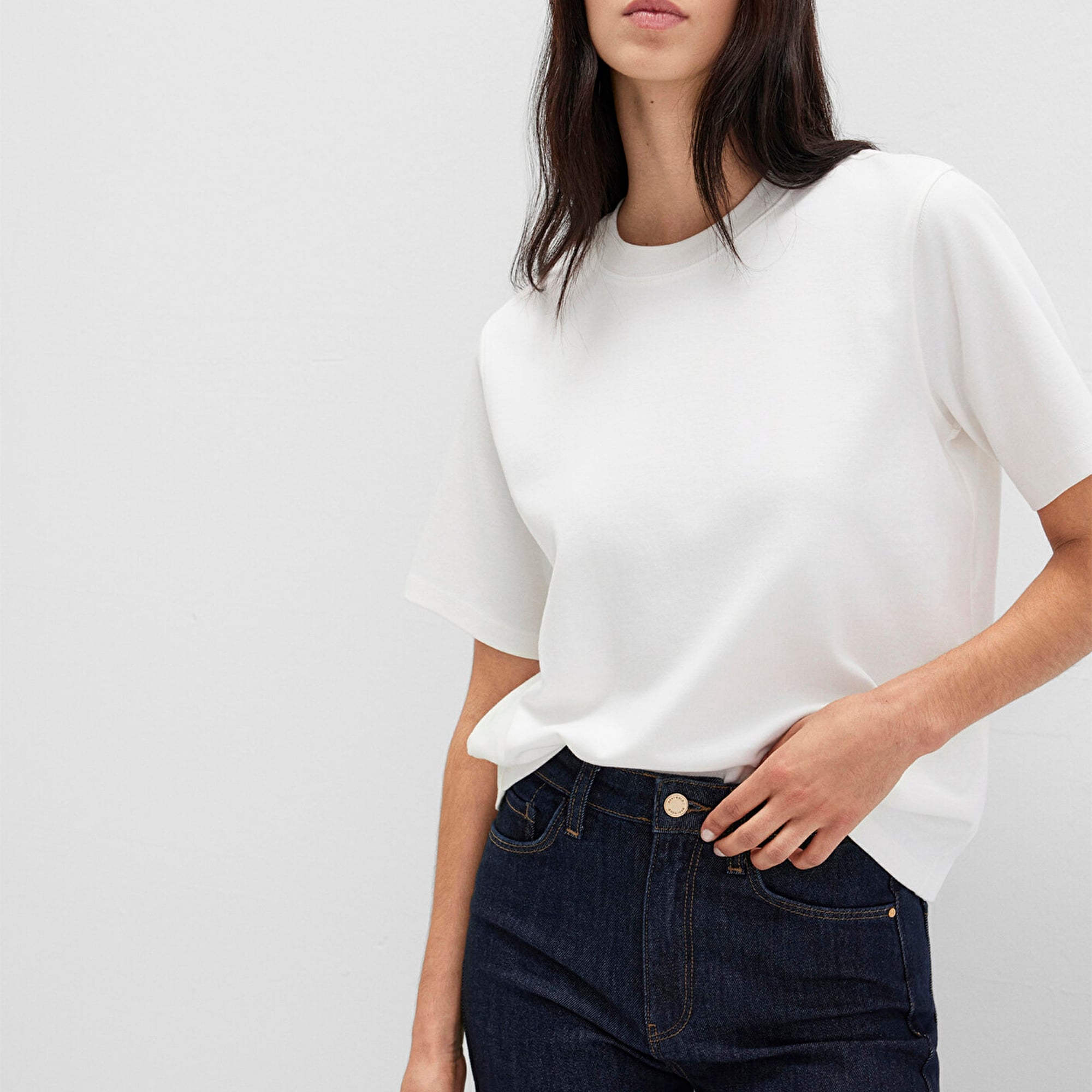 Mavi Ekru Basic Tişört Loose Fit / Bol Rahat Kesim 1613820-70057