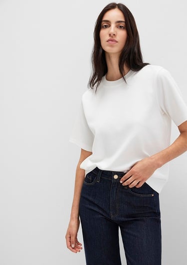  Mavi Ekru Basic Tişört Loose Fit / Bol Rahat Kesim 1613820-70057