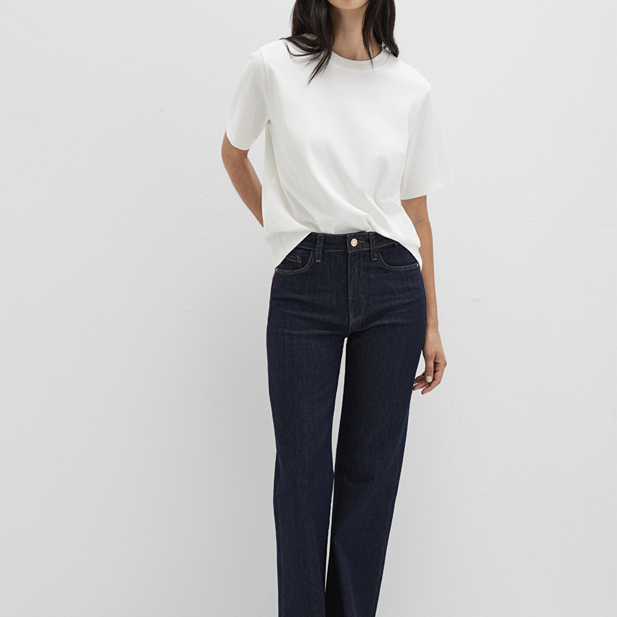 Mavi Ekru Basic Tişört Loose Fit / Bol Rahat Kesim 1613820-70057