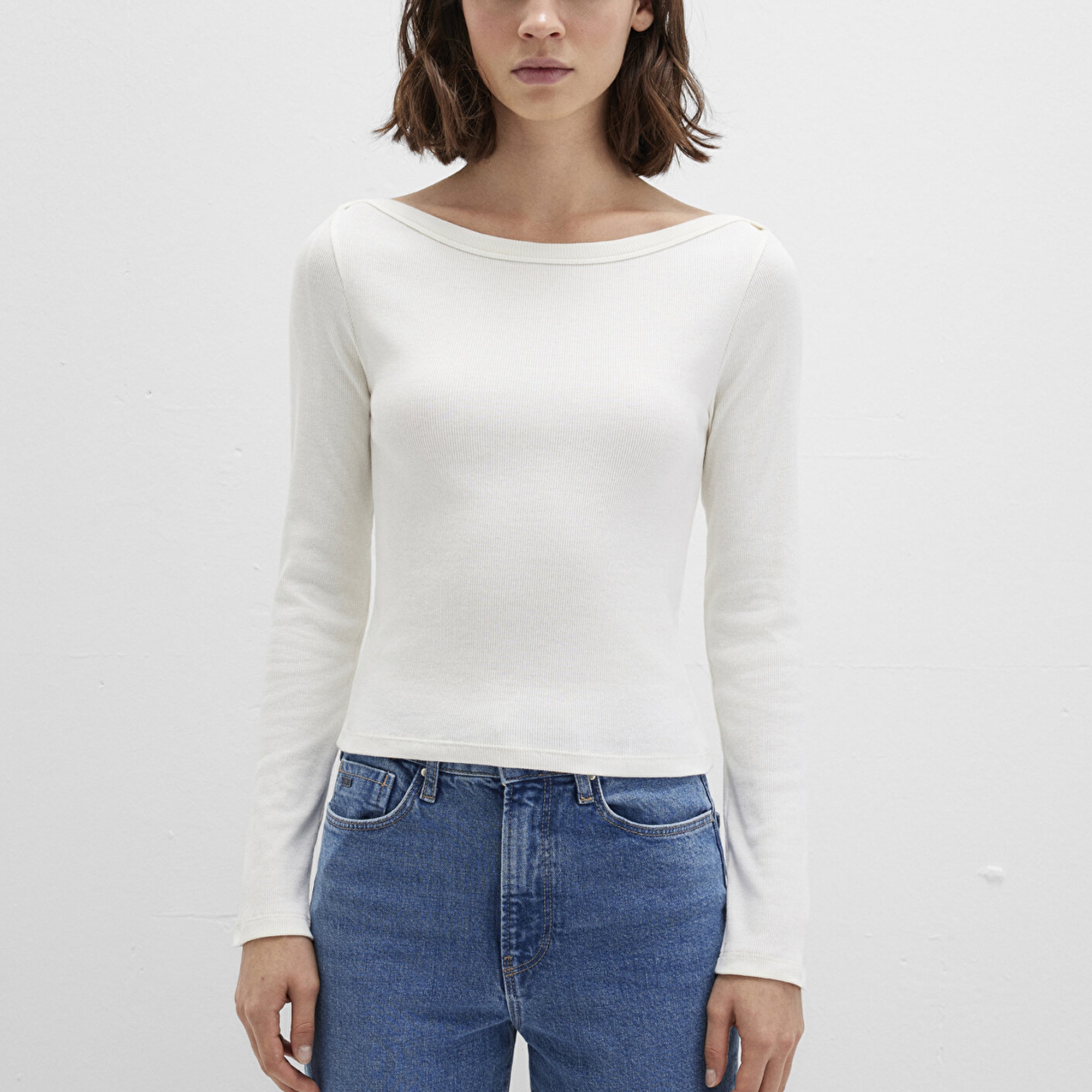 Mavi Uzun Kollu Ekru Basic Tişört Slim Fit / Dar Kesim 1613622-80194