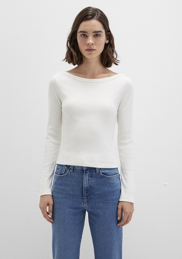  Mavi Uzun Kollu Ekru Basic Tişört Slim Fit / Dar Kesim 1613622-80194