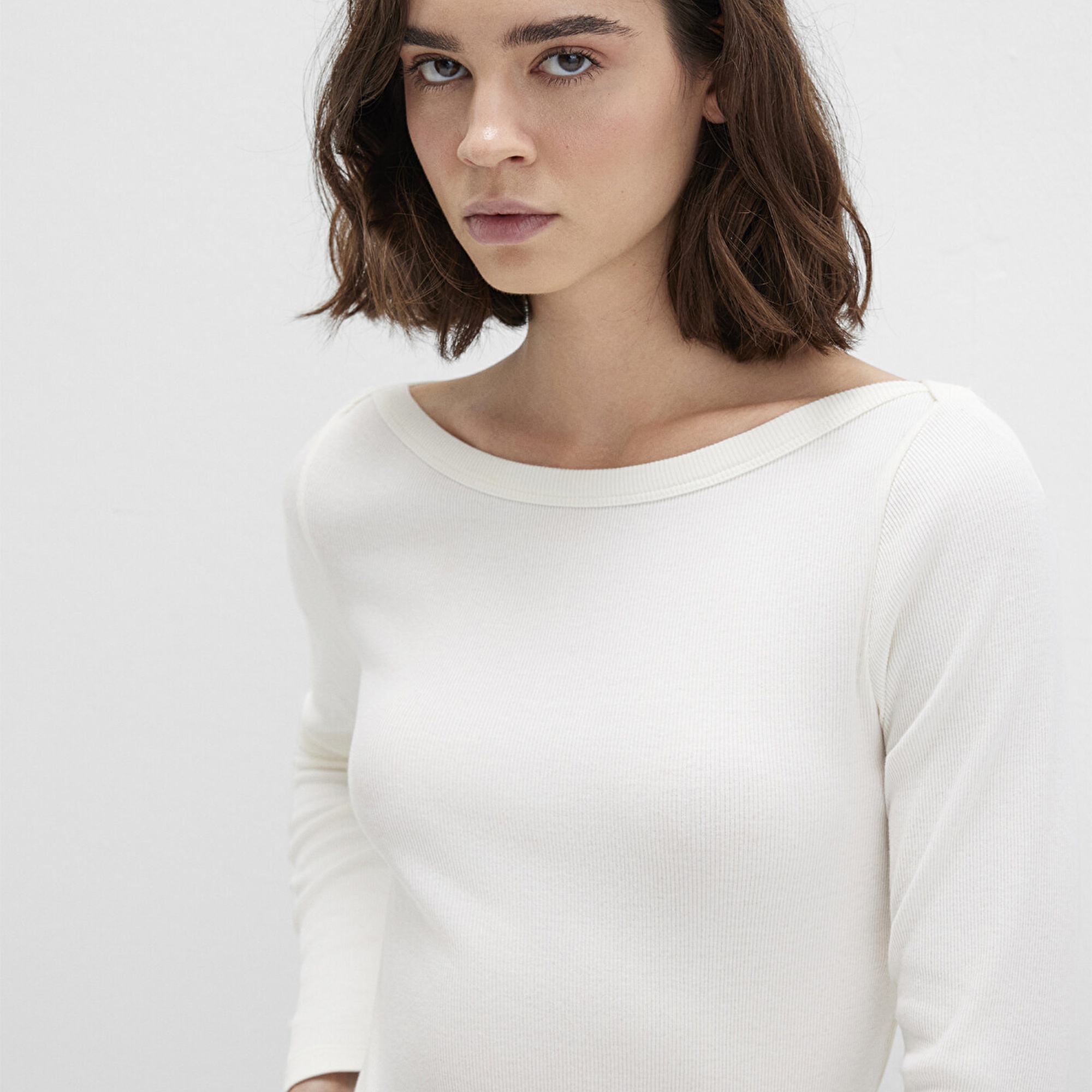 Mavi Uzun Kollu Ekru Basic Tişört Slim Fit / Dar Kesim 1613622-80194