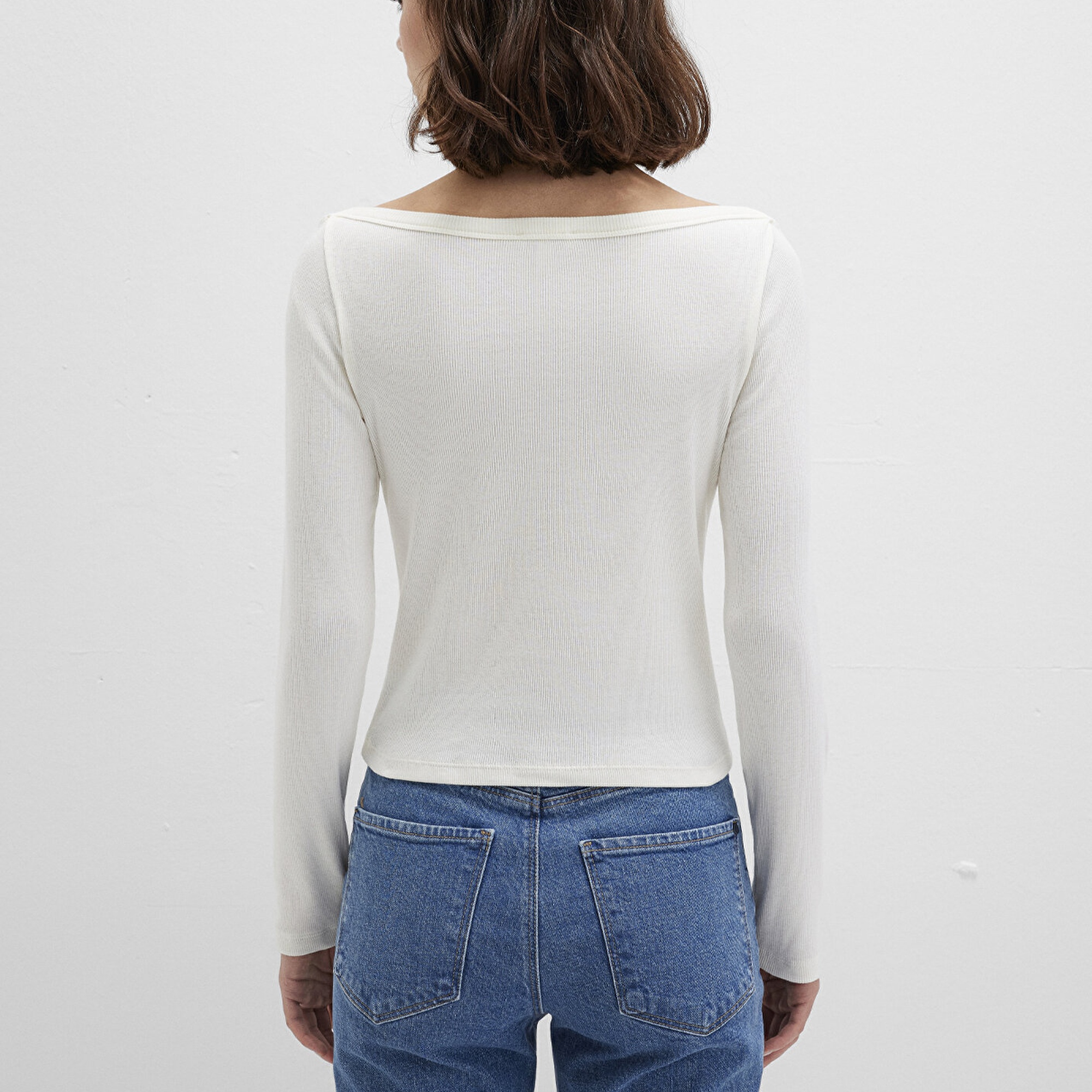 Mavi Uzun Kollu Ekru Basic Tişört Slim Fit / Dar Kesim 1613622-80194